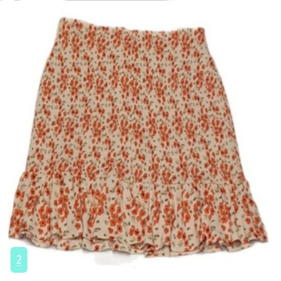 Cato Mini Skirt Shirred Ruffle Orange Floral Womens XL Cottage Flirty New w/ Tag - Picture 3 of 12